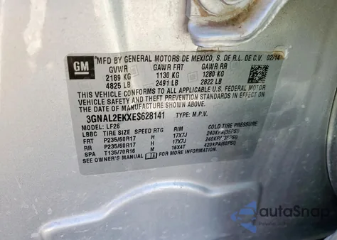 2014 Chevrolet Captiva Ls из США, поврежденный, VIN 3GNAL2EKXES628141